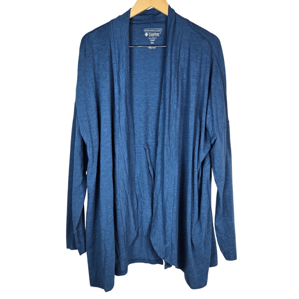 Coolibar Lumaleo Sun Wrap XXL Blue Heather UPF 50+ Open Front Cardigan 10435